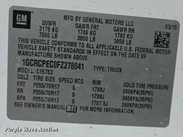 image for item EJ7463 2015 Chevrolet Silverado 1500 Double Cab pickup truck