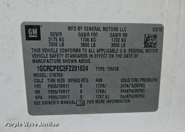 image for item EJ7464 2015 Chevrolet Silverado 1500 Double Cab pickup truck