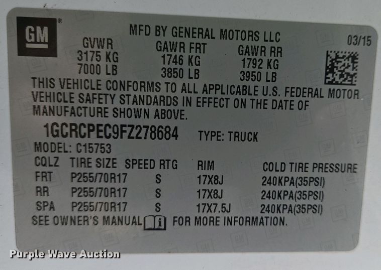 image for item EJ7468 2015 Chevrolet Silverado 1500 Double Cab pickup truck