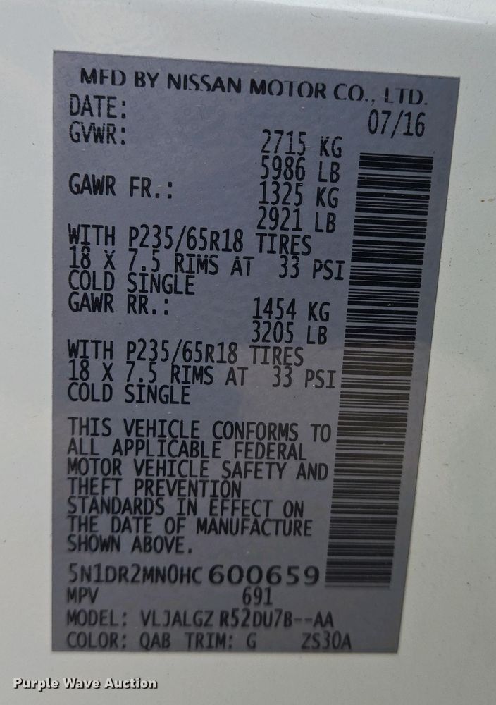 image for item EJ7487 2017 Nissan Pathfinder SUV