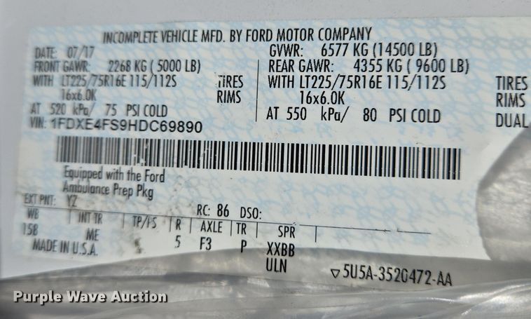 image for item EJ7509 2017 Ford E450 van cab and chassis