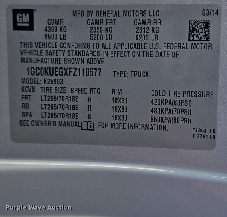 image for item EJ7510 2015 Chevrolet Silverado 2500HD pickup truck