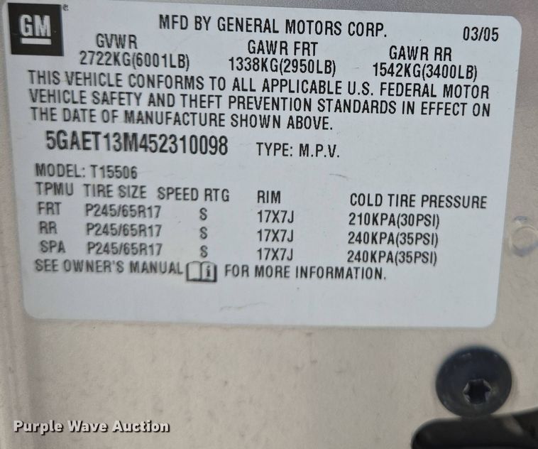 image for item EJ7511 2005 Buick Rainier CXL SUV