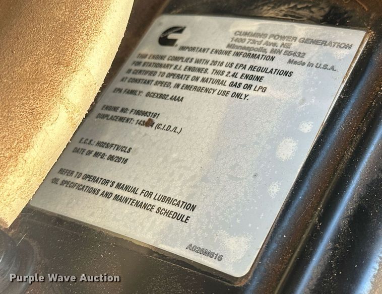 image for item EJ8669 2016 Cummins C25 N6 generator