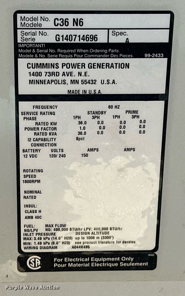 image for item EJ8670 2014 Cummins C36 N6 generator