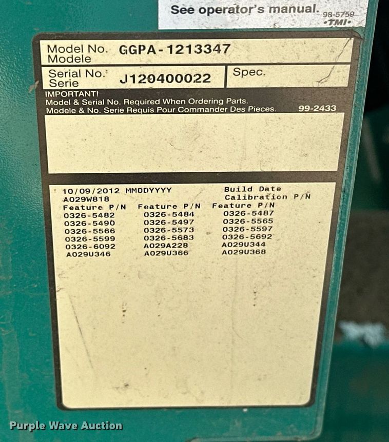 image for item EJ8671 2012 Cummins GGPA-1213347 generator