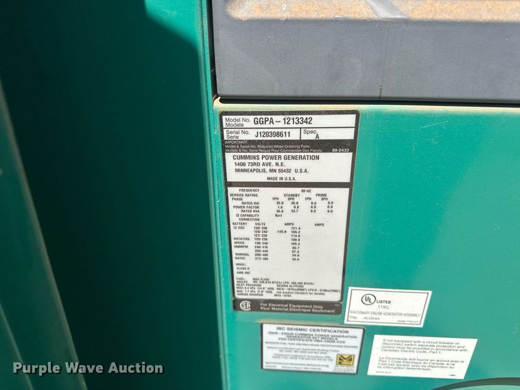 image for item EJ8672 2012 Cummins GGPA-1213342 generator