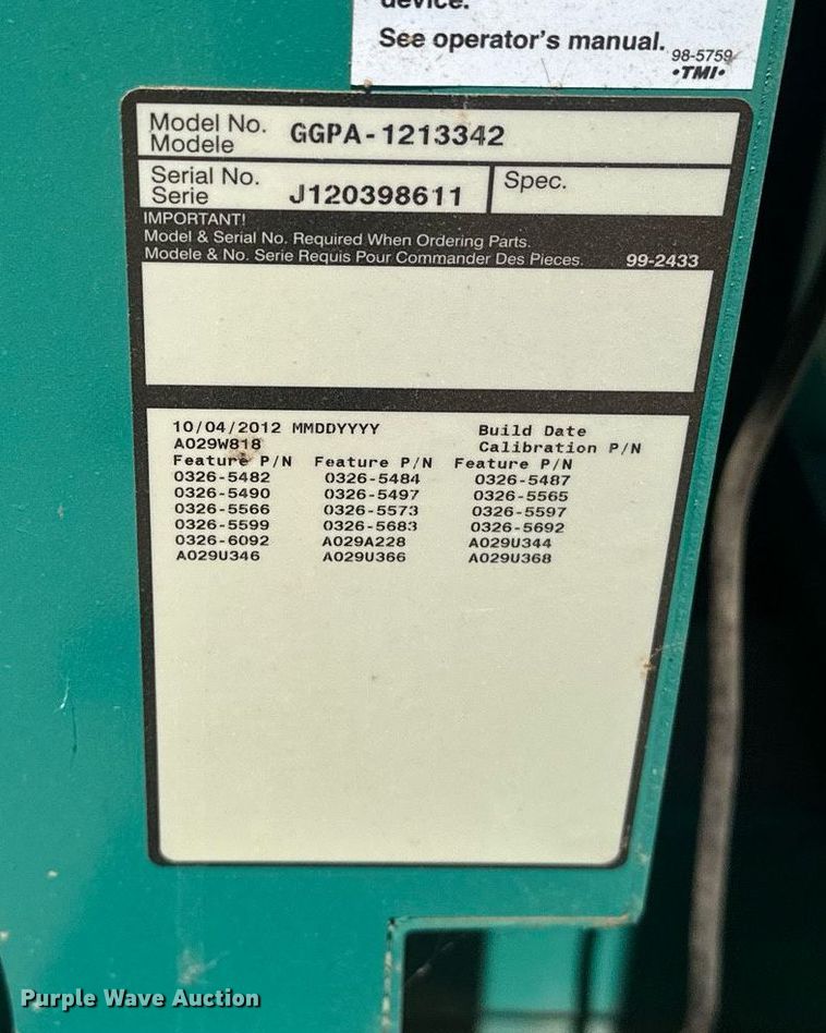 image for item EJ8672 2012 Cummins GGPA-1213342 generator