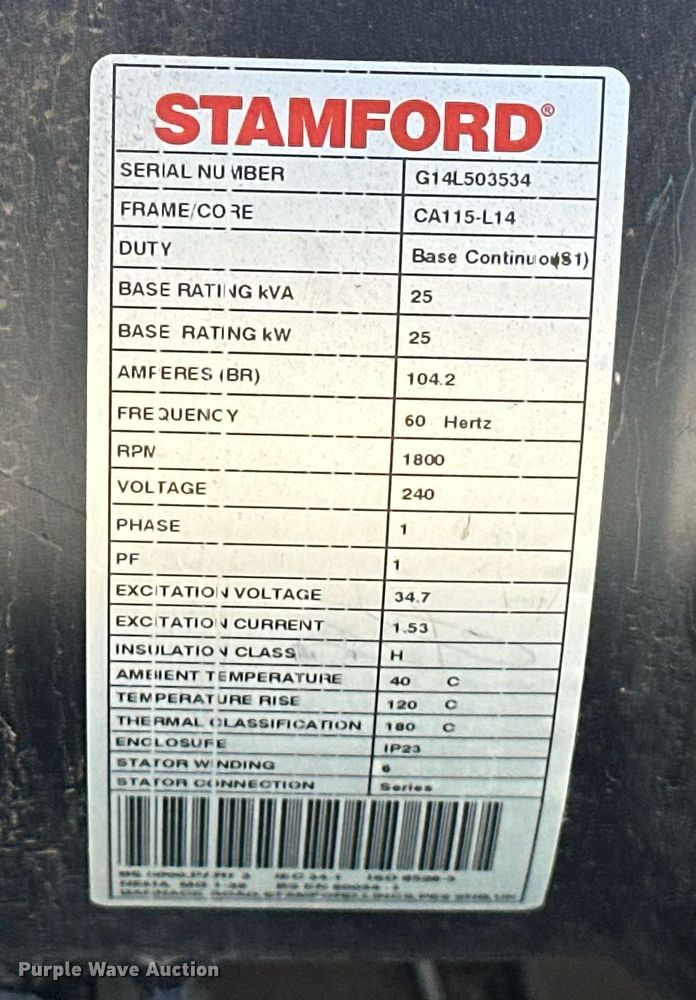 image for item EJ8673 2015 Cummins C25 D6 generator