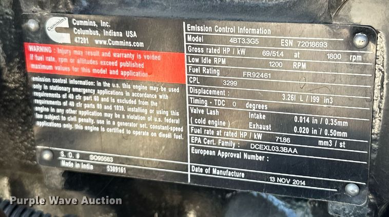 image for item EJ8674 2015 Cummins C25 D6 generator