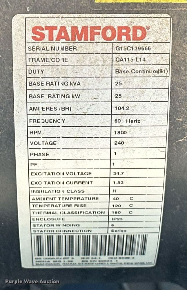 image for item EJ8674 2015 Cummins C25 D6 generator