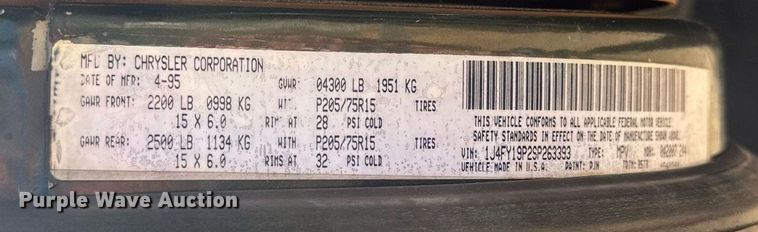 image for item EJ8683 1995 Jeep Wrangler SUV