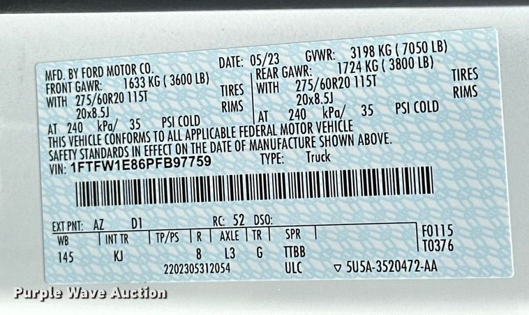 image for item EJ8686 2023 Ford F150 SuperCrew King Ranch pickup truck