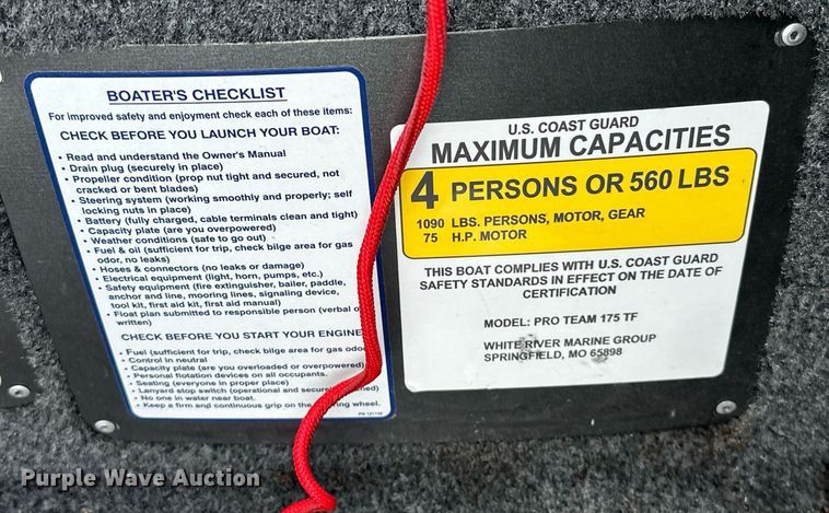 image for item EJ8688 2023 Tracker Pro Team 175 boat