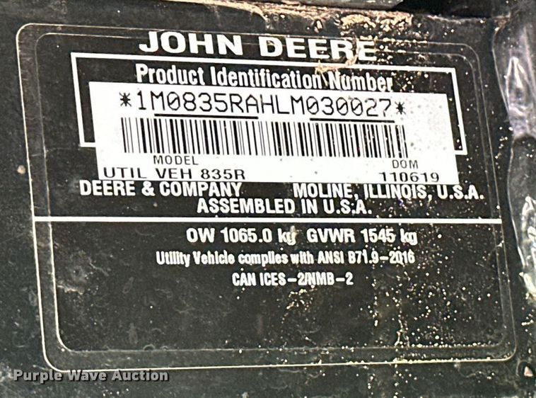 image for item EJ8689 2020 John Deere XUV835R Gator utility vehicle