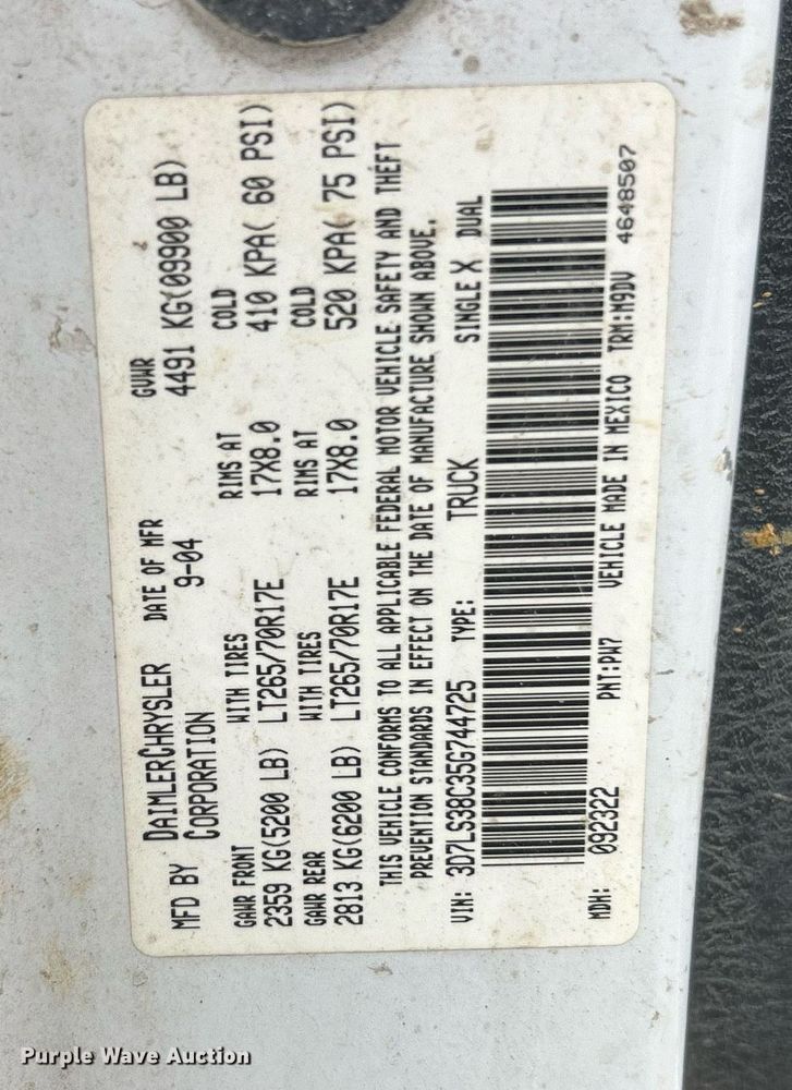 image for item EK2934 2005 Dodge Ram 3500 Quad Cab pickup truck