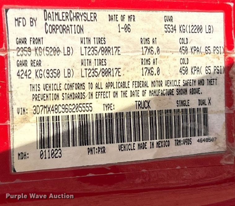 image for item EK2939 2006 Dodge Ram 3500 Quad Cab pickup truck