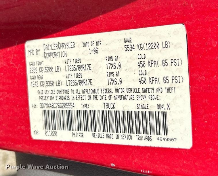 image for item EK2940 2006 Dodge Ram 3500 Quad Cab pickup truck