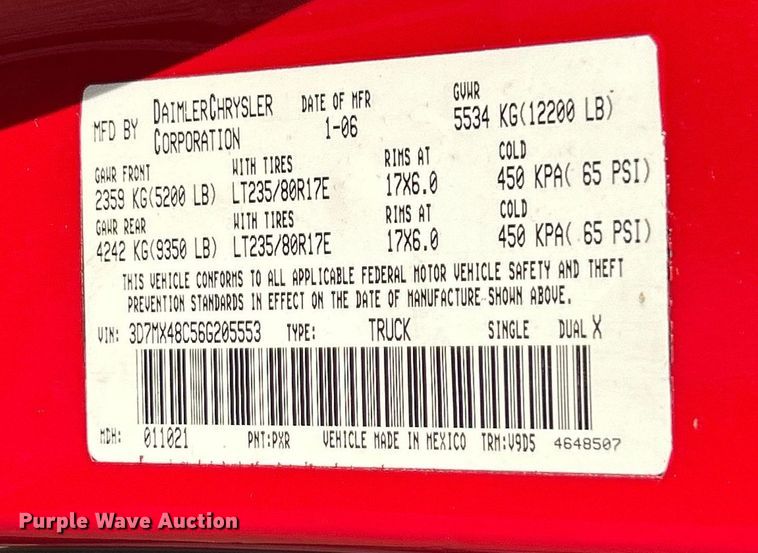 image for item EK2942 2006 Dodge Ram 3500 Quad Cab pickup truck