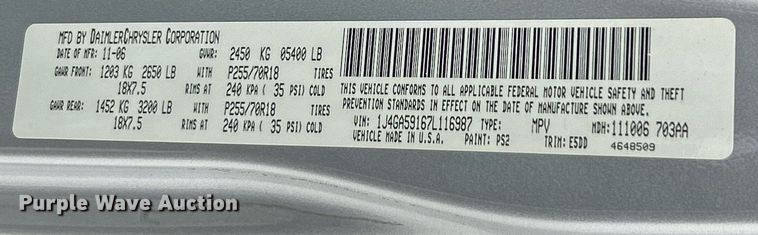 image for item EK2944 2007 Jeep Wrangler Sahara SUV