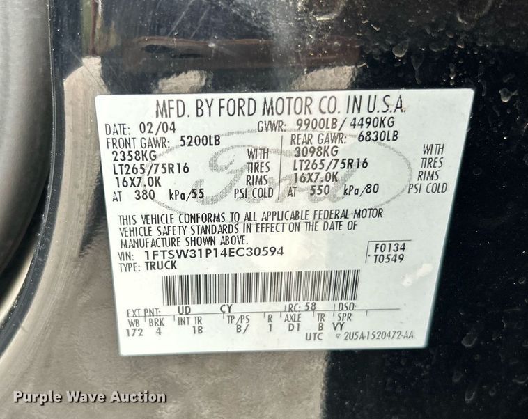 image for item EK2946 2004 Ford F350 Super Duty Harley Davidson Crew Cab pickup truck