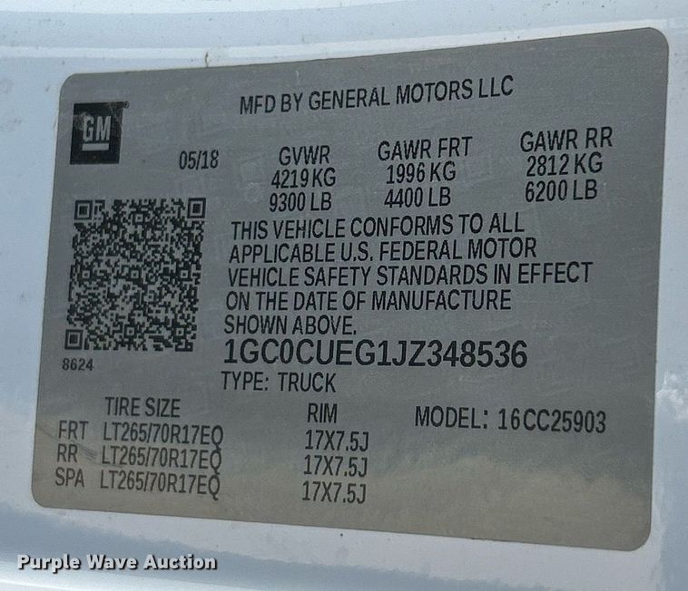 image for item EK2957 2018 Chevrolet Silverado 2500HD pickup truck