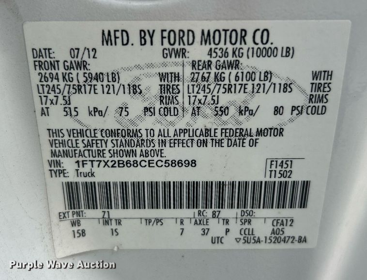 image for item EK2974 2012 Ford F250 Super Duty SuperCab pickup truck