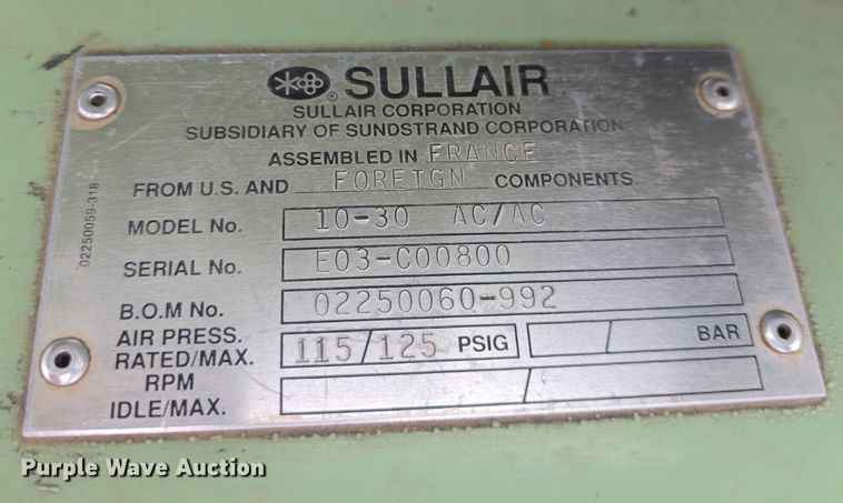 image for item EK5191 Sullair 10-30 AC/AC air compressor