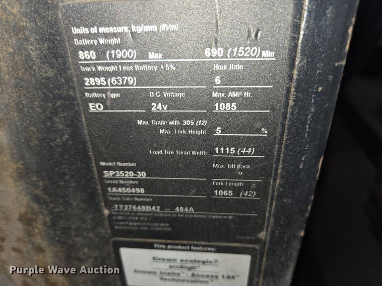 image for item EM6024 2015 Crown SP3520-30 order picker