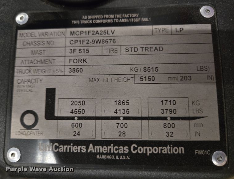image for item EM6026 2015 UniCarriers CF50LP forklift
