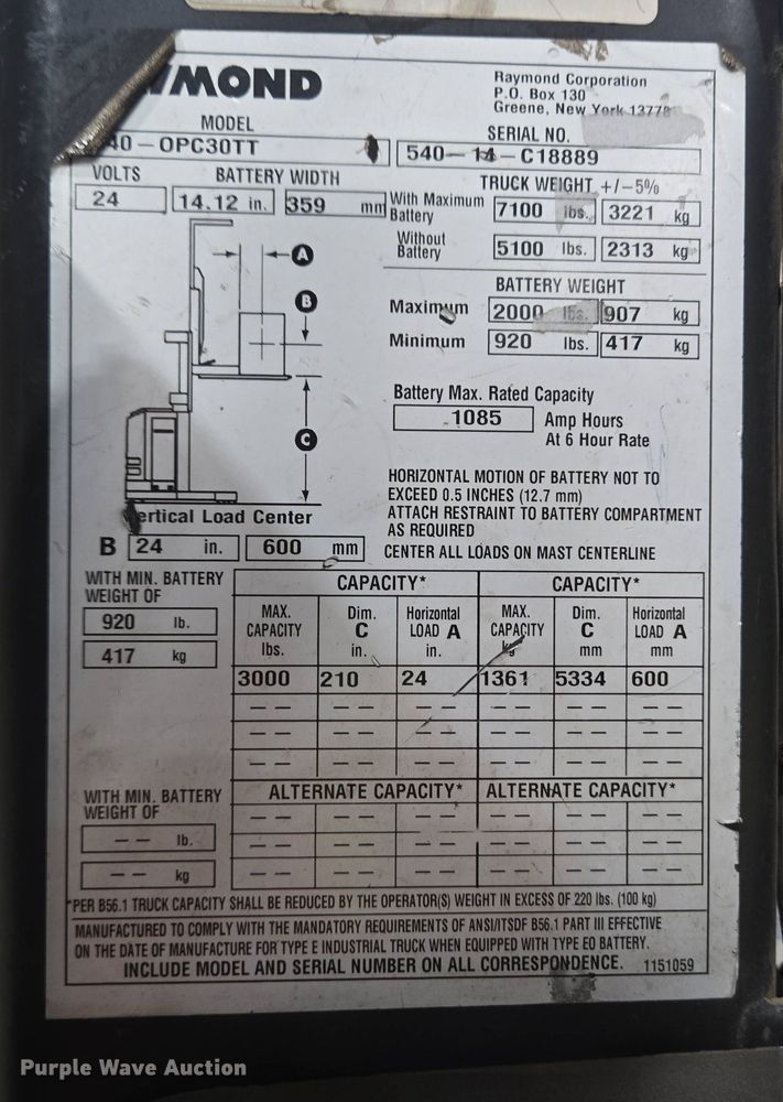 image for item EM6030 Raymond 540-OPC30TT order picker