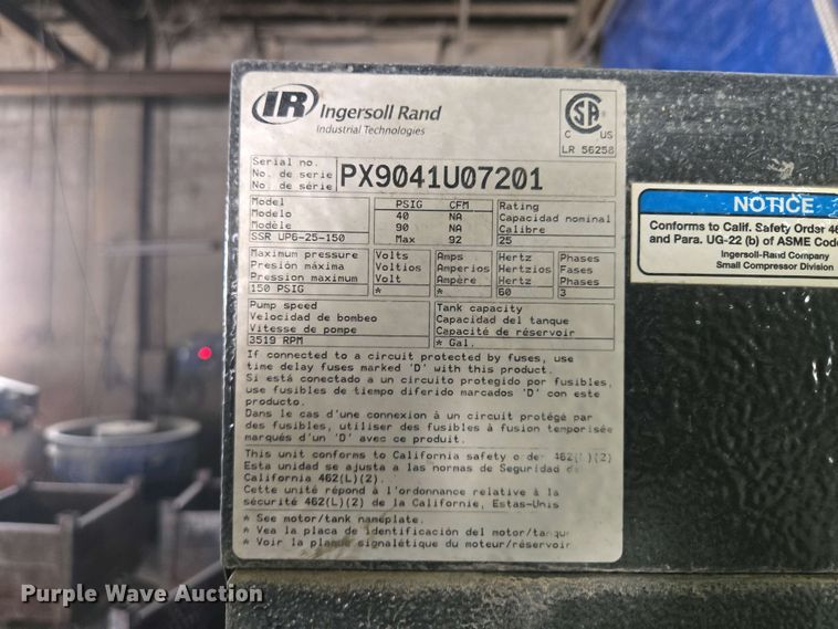 image for item EM7066 Ingersoll Rand  SSR UP6-25-150 air compressor