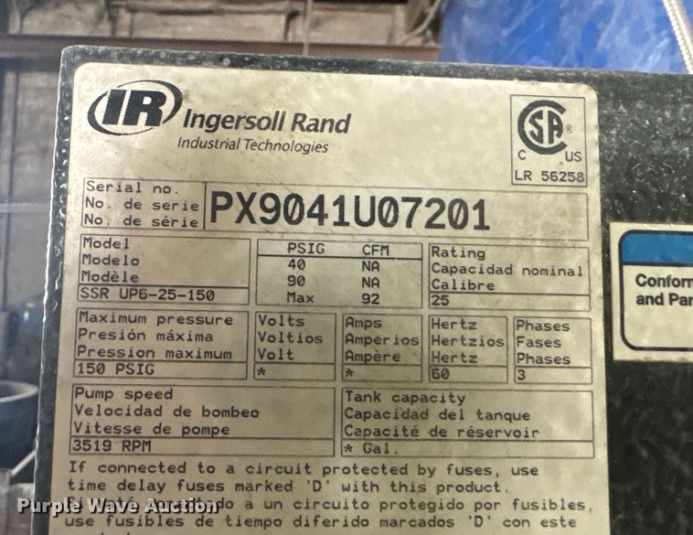 image for item EM7066 Ingersoll Rand  SSR UP6-25-150 air compressor