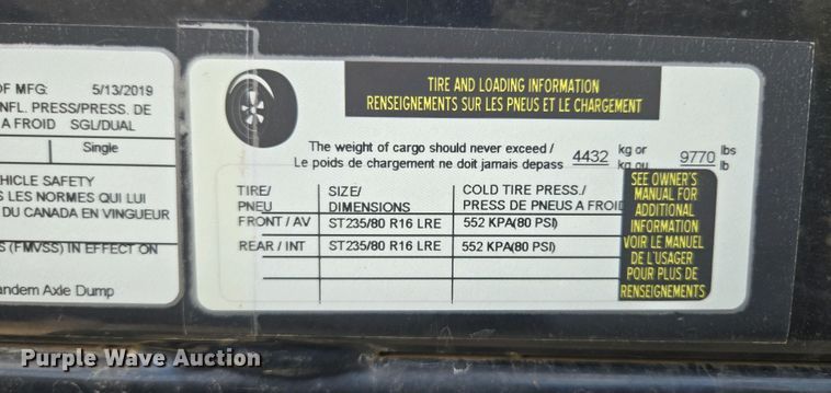 image for item EM7069 2019 Load Trail  dump trailer