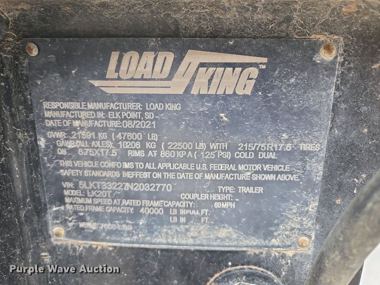 image for item EM7071 2022 Load King equipment trailer