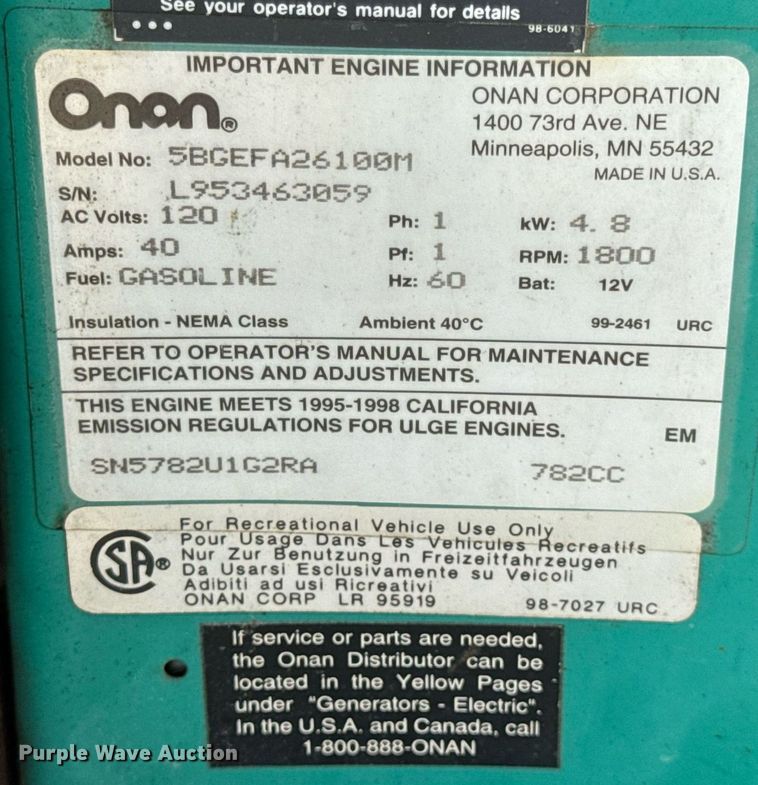 image for item EN4512 1996 Winnebago Adventure RV