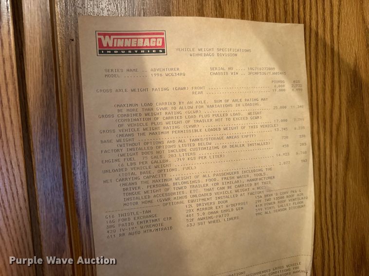 image for item EN4512 1996 Winnebago Adventure RV