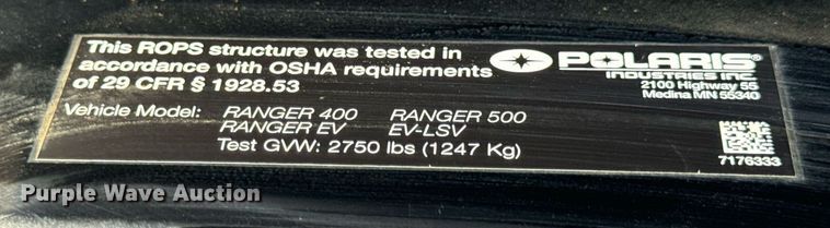 image for item EN4522 2012 Polaris 400 utility vehicle