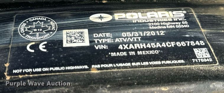 image for item EN4522 2012 Polaris 400 utility vehicle