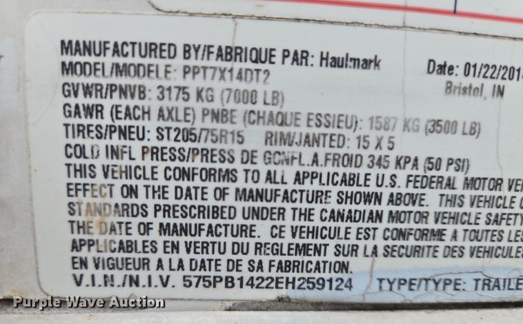 image for item EN8936 2014 Haulmark enclosed cargo trailer