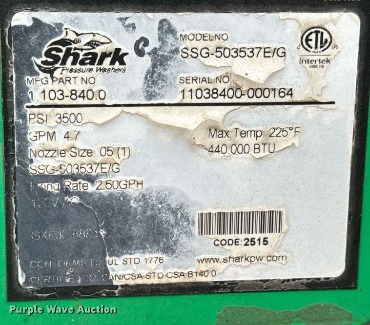 image for item EQ1351 Shark SSG-503537E/G hot pressure washer trailer