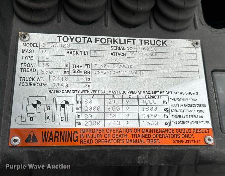image for item EQ1353 Toyota 8FGCU20 forklift
