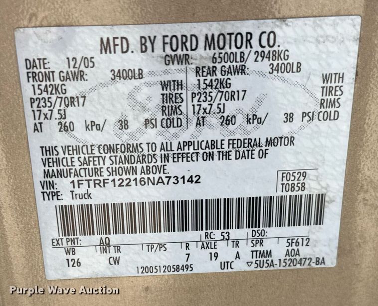 image for item EQ1398 2006 Ford F150 pickup truck