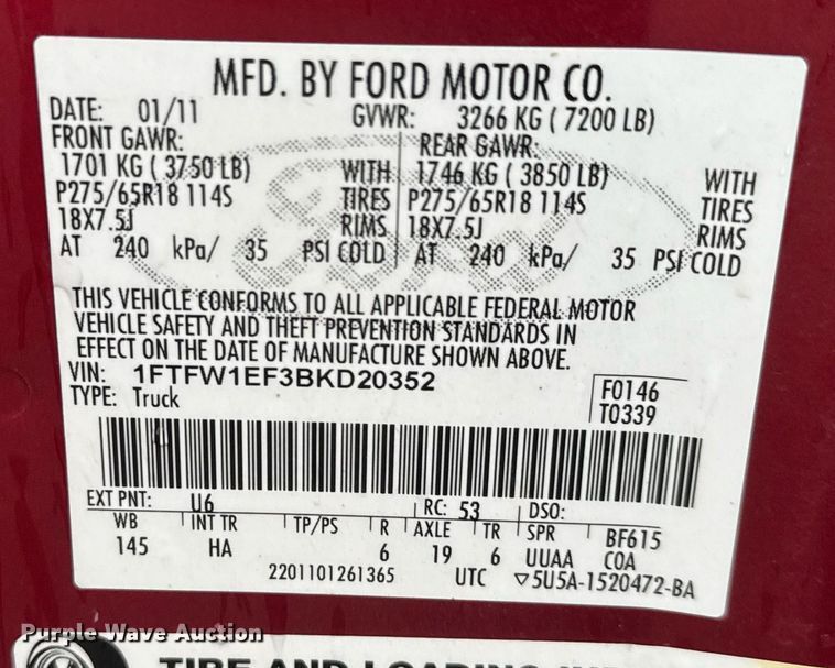 image for item EQ1417 2011 Ford F150 SuperCrew pickup truck