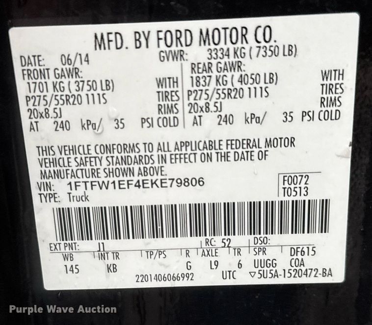 image for item EQ1418 2014 Ford F150 SuperCrew pickup truck