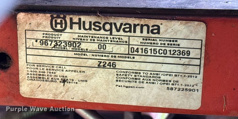 image for item EQ1443 2015 Husqvarna Z246 ZTR lawn mower