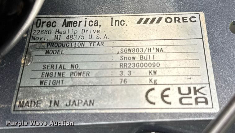 image for item EQ1449 Orec Snow Bull SGW803/H NA walk behind snow plow