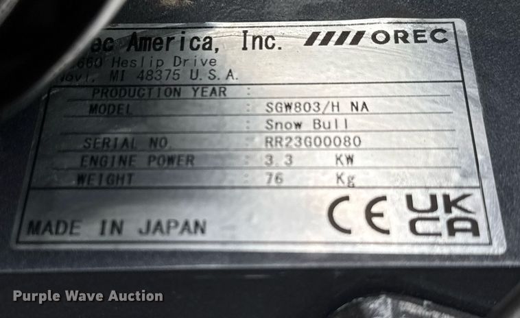 image for item EQ1450 Orec Snow Bull SGW803/H NA walk behind snow plow