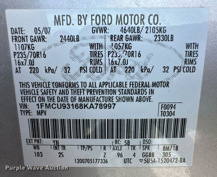 image for item EQ4660 2008 Ford Escape SUV