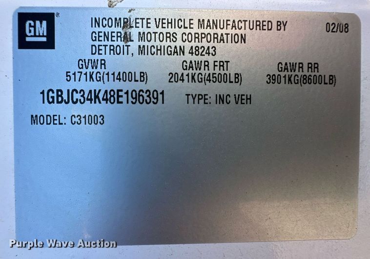 image for item ER8736 2008 Chevrolet Silverado 3500HD pickup truck cab and chassis